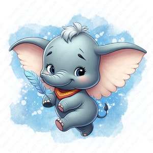 dumbo png, cute dumbo clipart, dumbo elephant png, watercolor background, instant download