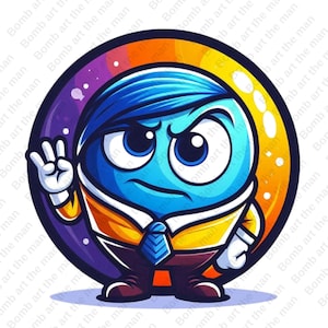 inside out sadness clipart, emotion character png, joy,sadness, anger, anxiety, instant download