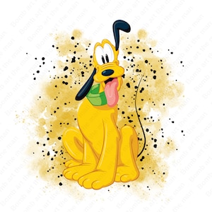 cute pluto clipart, pluto dog png, watercolor background, instant download
