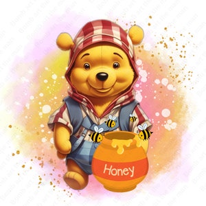 Winnie the pooh clipart, Winnie the pooh png, watercolor background, instant download