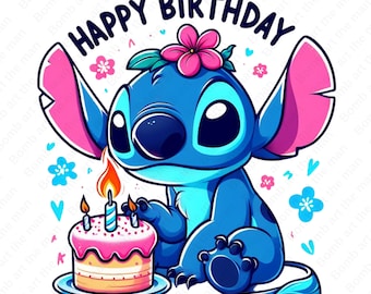 Compleanno Stitch PNG, Buon compleanno Stitch PNG, Lilo e Stitch PNG, Cute Stitch Clipart, download istantaneo