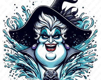 clipart della cattiva Ursula, png della strega del mare, png della principessa Ariel, design della Sirenetta, download immediato