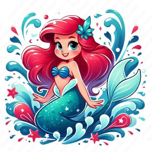 cute little mermaid clipart, princess ariel png, the little mermaid png, instant download