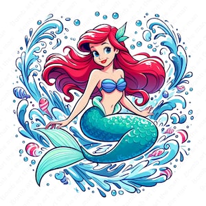 cute little mermaid clipart, princess ariel png, the little mermaid png, instant download