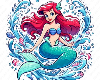 プリンセスアリエルのpng、リトルマーメイドのクリップアート、白黒