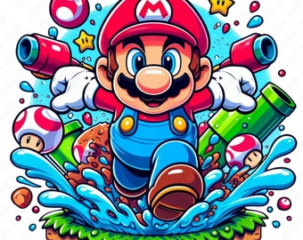 Super Mario clipart, Super Mario png, splash design, transparent design, instant download