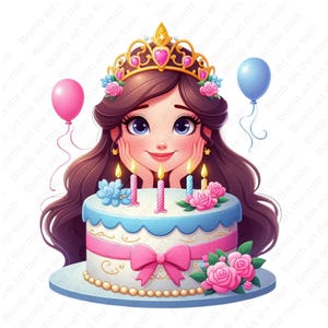 Clipart de cumpleaños, diseño de cumpleaños, princesa de cumpleaños png, fondo transparente