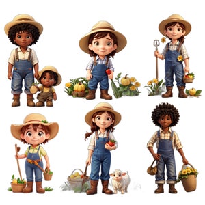 farmer png bundle, farmer boy, farmer girl, gardener clipart, transparent design, 6 pcs design, instant download