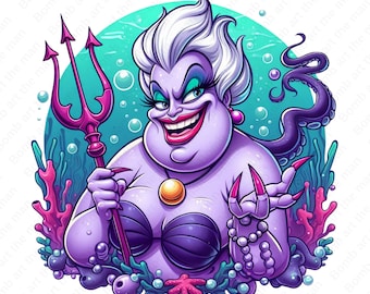 Clipart di Ursula la cattiva, design de La Sirenetta, Strega del Mare png, Principessa Ariel png, download immediato