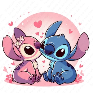 Stitch and Angel cute clipart, Stitch and Angel png, transparent design, instant download