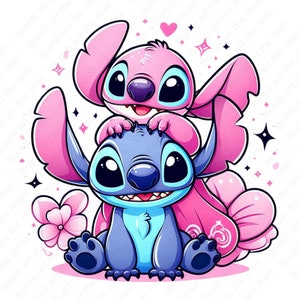 Stitch and Angel png, Stitch and Angel clipart, Stitch love design, instant download