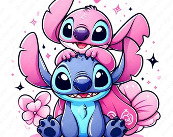 Stitch and Angel png, Stitch and Angel clipart, Stitch love design, instant download