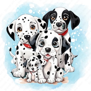 Clipart cani dalmata, clipart cuccioli dalmata, 101 png dalmata, sfondo acquerello, download immediato