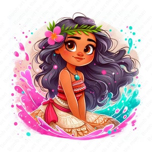 princess moana clipart, moana png, cute moana design, color splash background, instant download