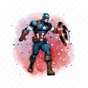 capitão américa clipart, super herói png, imagem em aquarela do capitão américa, download instantâneo