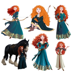 Lot png merida, princesse merida, clipart courageux, princesse aux cheveux roux, téléchargement immédiat