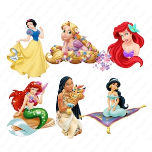 princess png bundle, princess clipart set, princess jasmine, princess ariel, princess rapunzel png, instant download