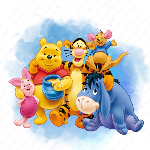 Winnie the pooh clipart, Winnie the pooh png, watercolor background, eeyore png, piglet png, pooh png, instant download