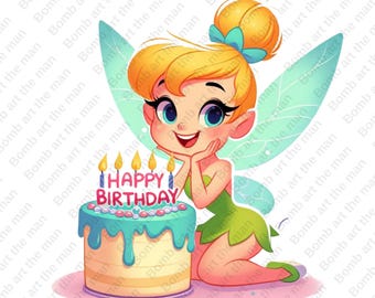Tinkerbell Birthday clipart, Tinkerbell Birthday png, fairy clipart, transparent design, instant download