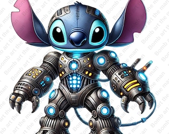 clipart robotsteek, schattige steek png, stripfiguur, transparant ontwerp, instant download