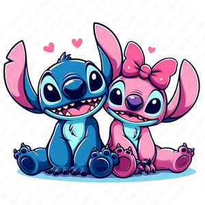 stitch and angel clipart, stitch and angel png, transparant ontwerp, instant download