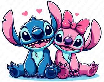 stitch and angel clipart, stitch and angel png, transparent design, instant download