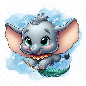 dumbo png, cute dumbo clipart, dumbo elephant png, watercolor background, instant download