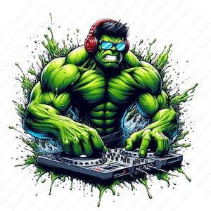 Hulk DJ clipart, Hulk png, Super herói png, design inicial do Hulk, download instantâneo