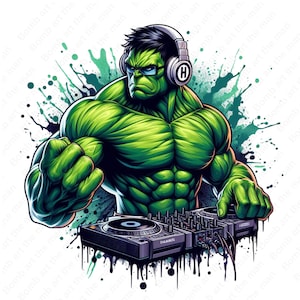 Hulk DJ clipart, DJ Hulk png, super herói png, design inicial do Hulk, download instantâneo