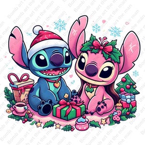 stitch and angel christmas clipart, stitch and angel png, stitch love design, instant download