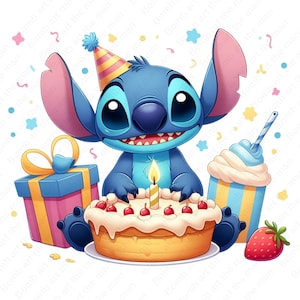 Verjaardag Stitch PNG, Happy Birthday Stitch PNG, Lilo en Stitch PNG, schattige Stitch Clipart, direct downloaden