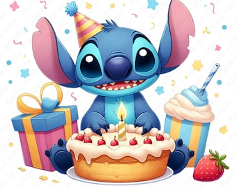 Birthday Stitch PNG, Happy Birthday Stitch PNG, Lilo and Stitch PNG, Cute Stitch Clipart, instant download