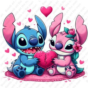 stitch and angel png, stitch and angel clipart, stitch love design, instant download