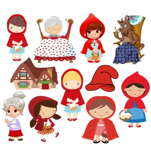 Cappuccetto Rosso png, set clipart Cappuccetto Rosso, 12 pezzi, cartone animato fiaba png, download immediato