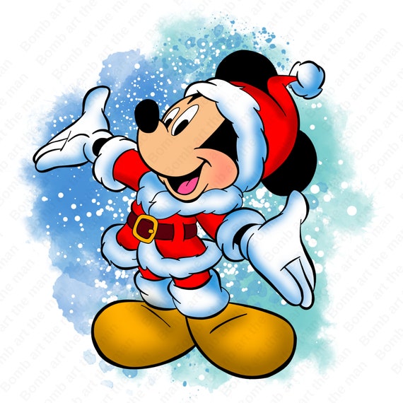 mickey mouse christmas clipart, cute mickey mouse png, christmas clipart, watercolor background, instant download