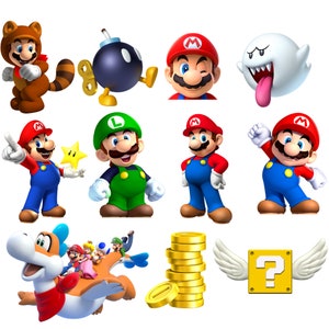 Bundle png super mario, ensemble de cliparts super mario, icônes super mario, luigi png, téléchargement immédiat