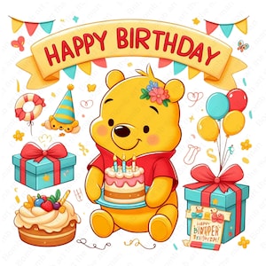 Winnie the pooh birthday clipart, Winnie the pooh png, birthday design, instant download