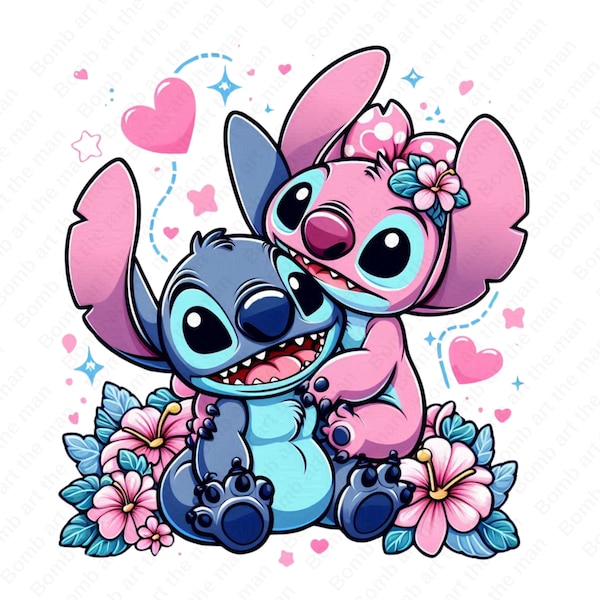 stitch and angel clipart, stitch and angel png, transparent design, instant download