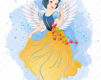 Winged snow white png, Snow White clipart, princess snow White png, watercolor background, instant download