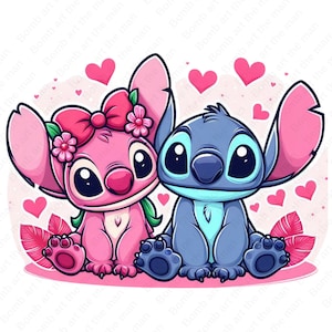 stitch and angel clipart, stitch and angel png, transparent design, instant download