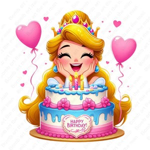 Clipart de cumpleaños, diseño de cumpleaños, princesa de cumpleaños png, fondo transparente