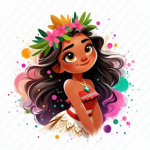 princess moana clipart, moana png, cute moana design, color splash background, instant download