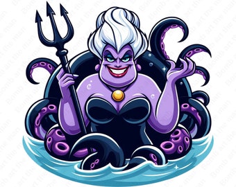 Villain ursula clipart, Princess Ariel png, sea witch png, cartoon characters, instant download