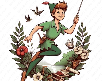 Peter Pan clipart, Peter Pan png, cute cartoon characters, instant download