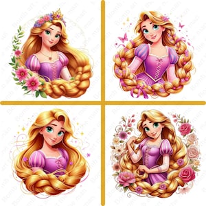 Princess Rapunzel clipart, Princess Rapunzel png bundle, Tangled clipart, 4 Pack design