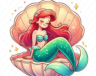 リトルマーメイド クリップアート、プリンセス アリエル png、貝殻の中