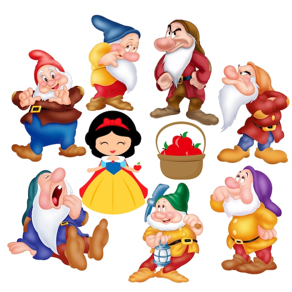 Blancanieves y los siete enanitos paquete png, 7 enanitos clipart, imágenes prediseñadas de cuento de hadas, descarga instantánea