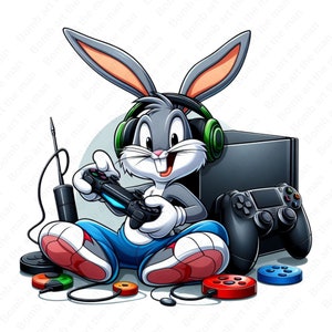 Bugs bunny png, Bugs bunny gamer clipart, cute cartoon design, instant download