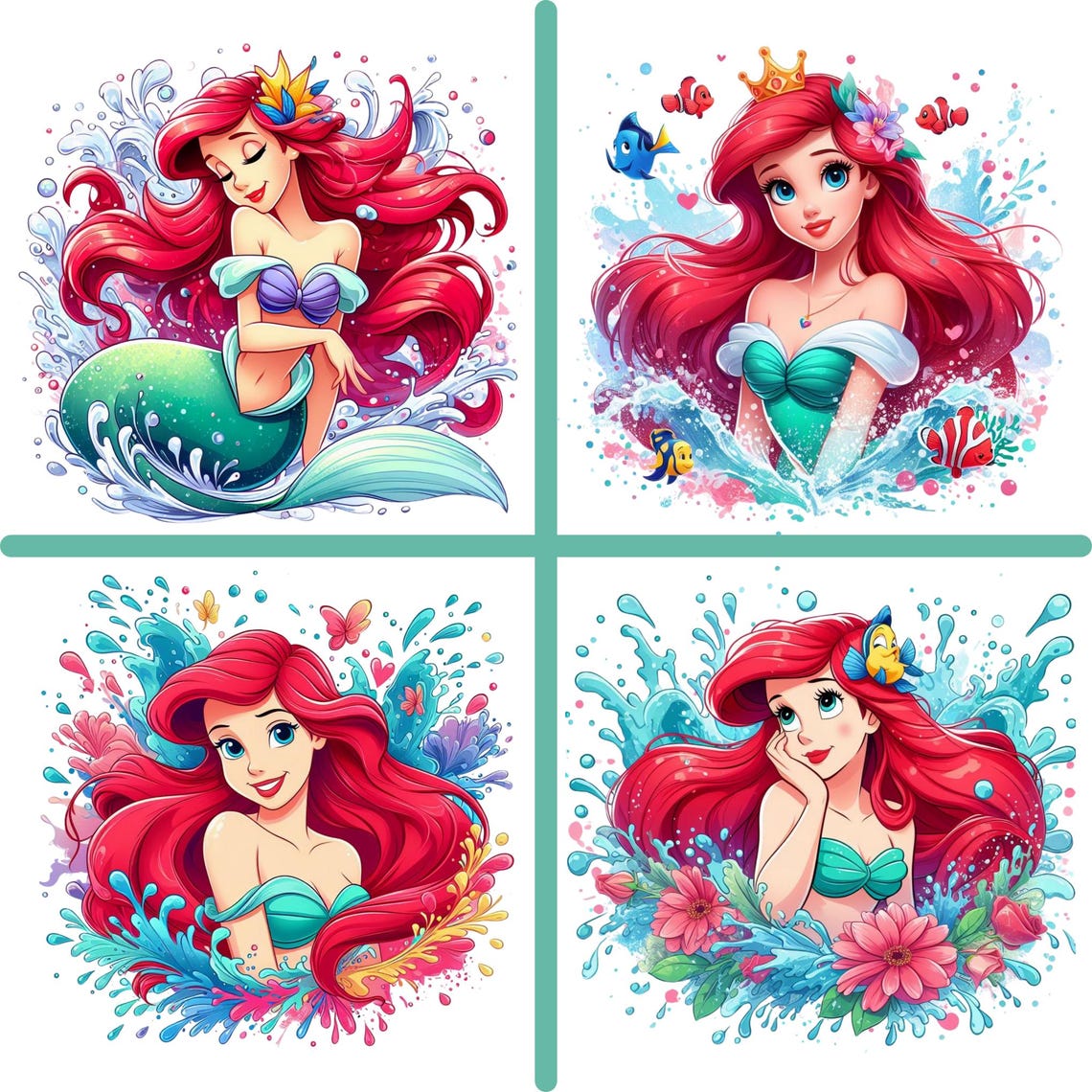 Little Mermaid Cute Clipart, Princess Ariel Png Bundle, the Little ...