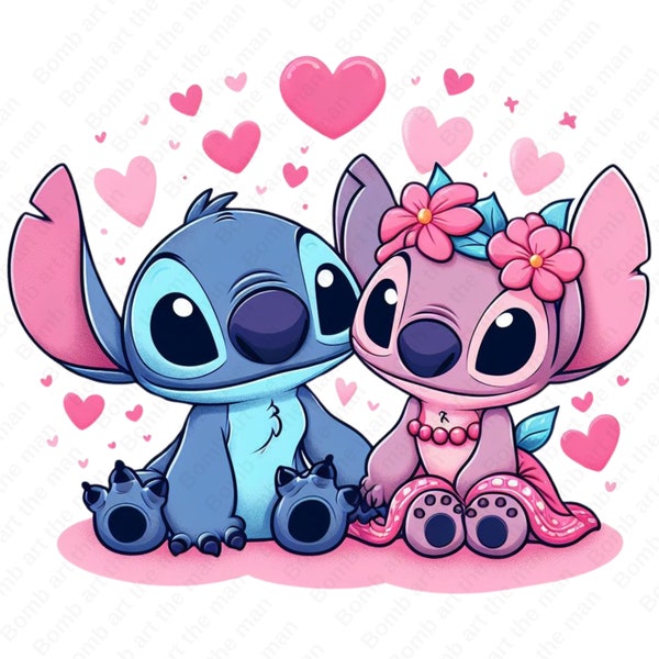 stitch and angel clipart, stitch and angel png, transparent design, instant download